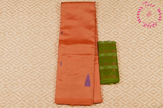 Picture of Orange and Green Banana Silk Saree with Butta