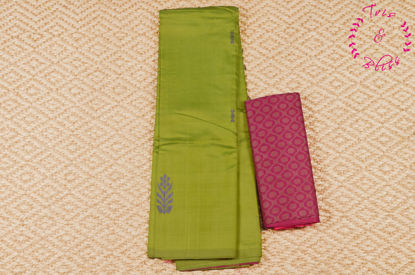 Picture of Green and Pink Banana Silk Saree with Butta