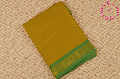 Picture of Olive Yellow and Green Mangalagiri Handloom Cotton Saree With Zari Butta and Border