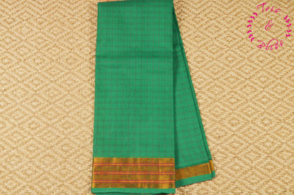 Picture of Sea Green and Pink Checks Mangalagiri Handloom Cotton Saree With Zari Border