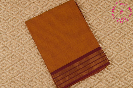 Picture of Dual Shade Yellow and Red Plain Mangalagiri Handloom Cotton Saree