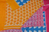 Picture of "Copper Sulphate Blue, Yellow and Pink Screen Printed Malmal Cotton Saree with Ganga Jamuna Border"