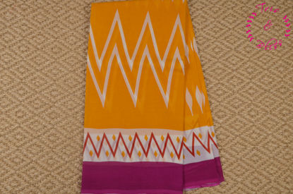 Picture of Yellow and Pink Screen Printed Malmal Cotton Saree