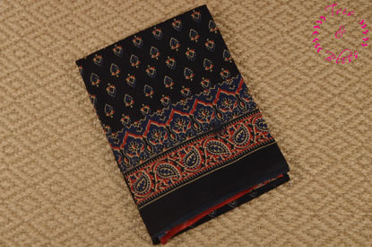 Picture of Black With Multicolour Hand Block Ajrakh Printed Malmal Cotton Saree
