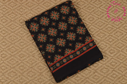 Picture of Black With Multicolour Hand Block Ajrakh Printed Malmal Cotton Saree