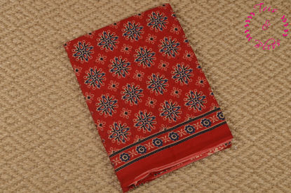 Picture of Red With Multicolour Hand Block Ajrakh Printed Malmal Cotton Saree