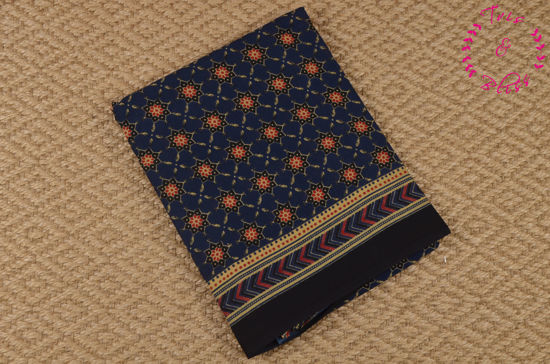 Picture of Navy Blue With Multicolour Hand Block Ajrakh Printed Malmal Cotton Saree