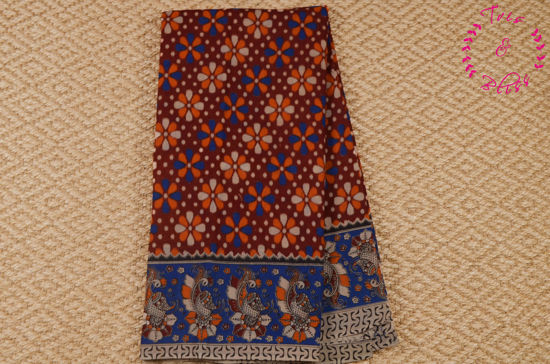 Picture of Maroon with Multicolour Handprinted Kalamkari Cotton Saree