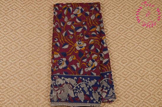 Picture of Pink with Multicolour Handprinted Kalamkari Cotton Saree