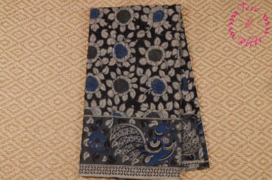 Picture of Black with Multicolour Handprinted Kalamkari Cotton Saree