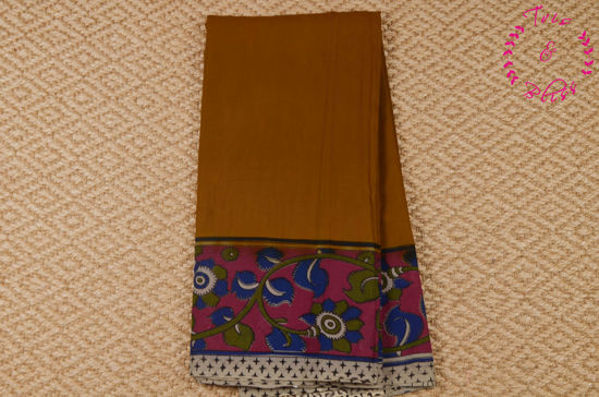 Picture of Clay Brown with Handprinted Kalamkari Border Cotton Saree