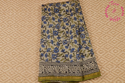 Picture of Beige and Multicolour Handblock Kalamkari Print Chanderi Silk Saree with Small Zari Border