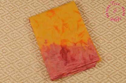 Picture of Yellow and Coral Peach Cloudy Hand Printed Cotton Saree