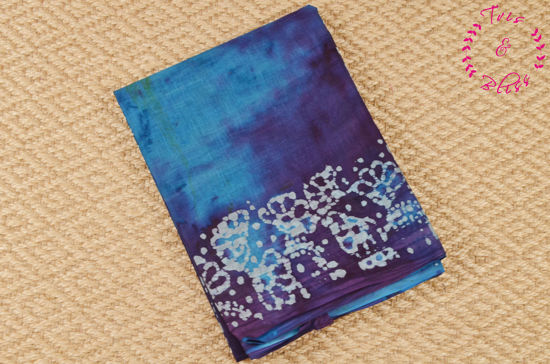 Picture of Violet and Sky Blue Water Mark Batik Hand Printed Cotton Saree