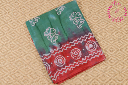 Picture of Sea Green and Red Batik Hand Printed Cotton Saree