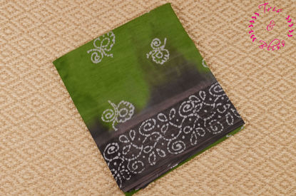 Picture of Green and Grey Batik Hand Printed Cotton Saree