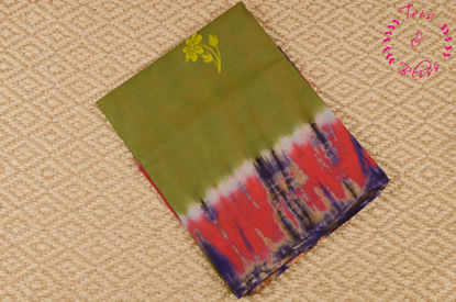 Picture of Olive Green and Multicolour Shibori Hand Block Printed Cotton Saree