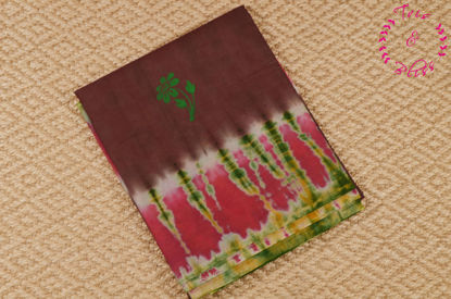 Picture of Brown and Multicolour Shibori Hand Block Printed Cotton Saree