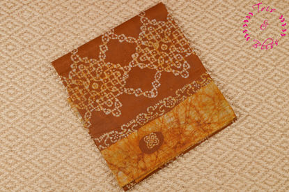 Picture of Clay Brown and Mustard Yellow Rangoli Batik Hand Printed Cotton Saree