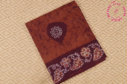 Picture of Brown and Maroon Batik Hand Printed Cotton Saree