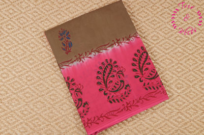 Picture of Brown and Pink South Mulmul Hand Block Printed Cotton Saree