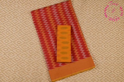 Picture of Red and Yellow Pochampally Ikkat Cotton Saree