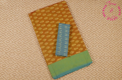 Picture of Copper and Sky Blue Pochampally Ikkat Cotton Saree