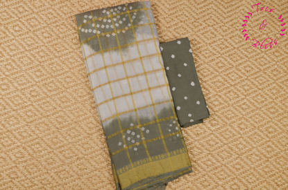 Picture of White and Grey Checks Tie and Dye Bandhani Cotton Saree 