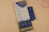 Picture of White and Navy Blue Checks Tie and Dye Bandhani Cotton Saree 