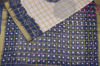 Picture of White and Navy Blue Checks Tie and Dye Bandhani Cotton Saree 