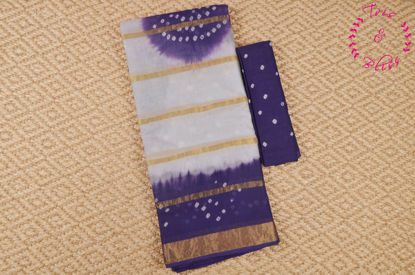 Picture of White and Dark Violet Stripes Tie and Dye Bandhani Cotton Saree 