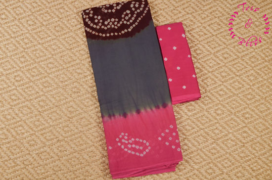 Picture of "Grey, Maroon and Baby Pink Tie and Dye Bandhani Cotton Saree"