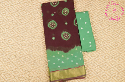 Picture of Maroon and Green Tie and Dye Ring Bandhani Cotton Saree with Zari Border