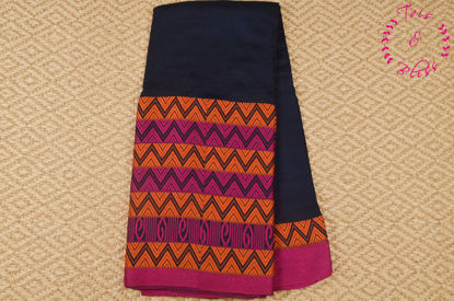 Picture of Navy Blue and Pink Begumpuri Soft Handloom Cotton Saree