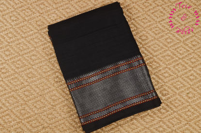 Picture of Black Linen Cotton Saree with Silver Zari Border