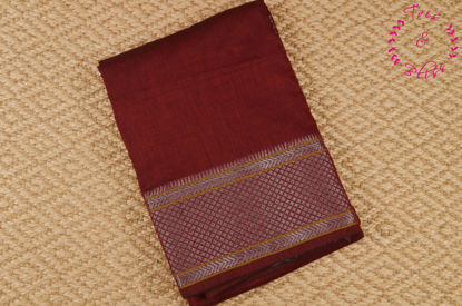 Picture of Maroon Linen Cotton Saree with Silver Zari Border