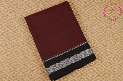 Picture of Red and Black Plain Handloom Cotton Saree with Thread Border