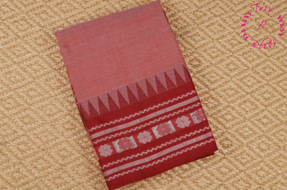 Picture of Red Plain Handloom Cotton Saree with Temple Border