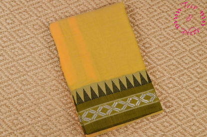 Picture of Yellow and Black Plain Handloom Cotton Saree with Temple Border