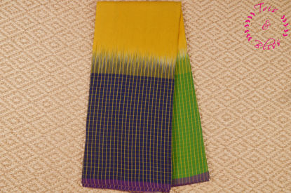 Picture of "Yellow, Navy Blue and Green Pure Cotton saree with Checks Border"