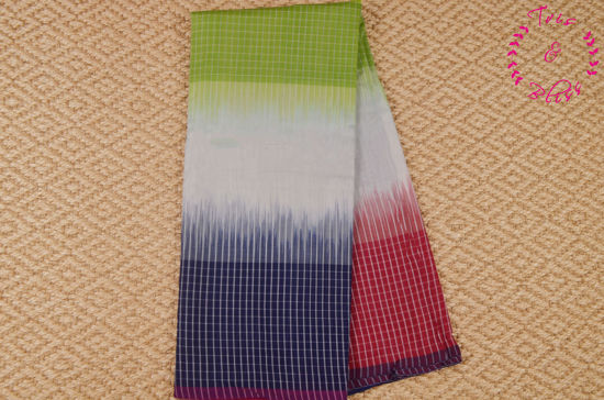 Picture of Multicolour Pure Cotton saree with Checks Border