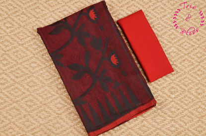 Picture of Red and Black Half and Half Jamdani Soft Handloom Cotton Saree